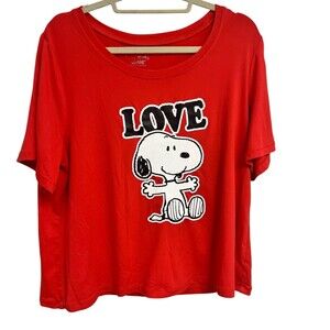 Munki Munki Peanuts Snoopy LOVE Graphic T-Shirt Womens Red Size L